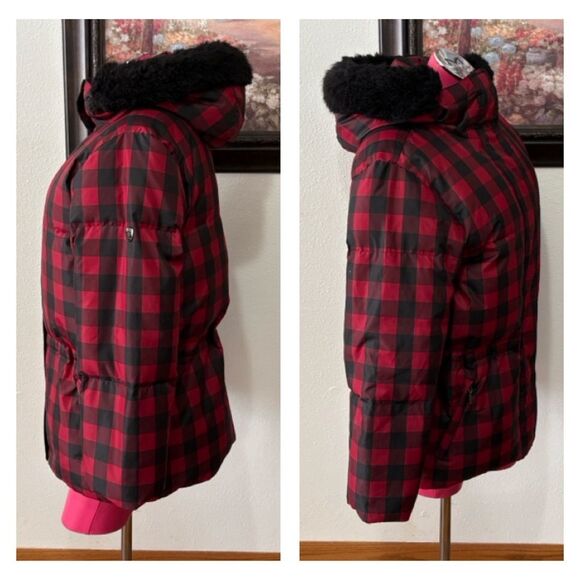 Lauren Ralph Lauren DOWN Buffalo Plaid Red Black Puffer Hooded Parka Coat M - Picture 4 of 16